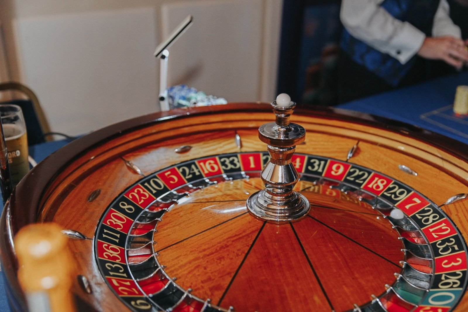 Close-up of a full-size roulette wheel