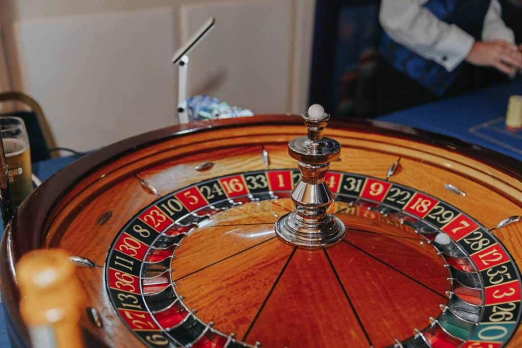 Close-up of a full-size roulette wheel