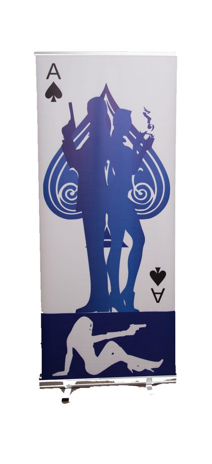 James Bond style roller banner with an ace of spades design