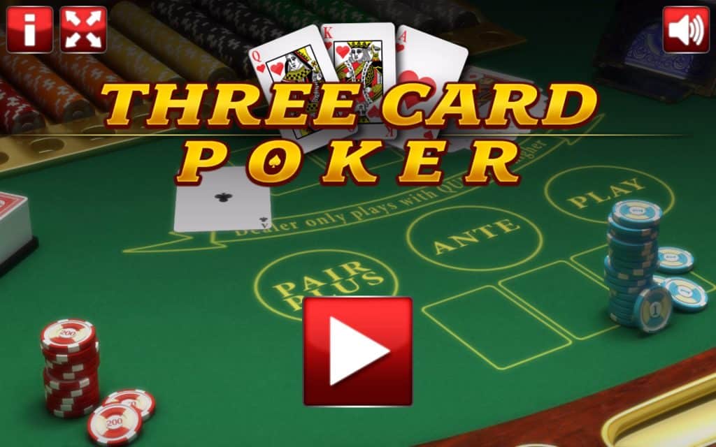 Three Card Poker online game start screen
