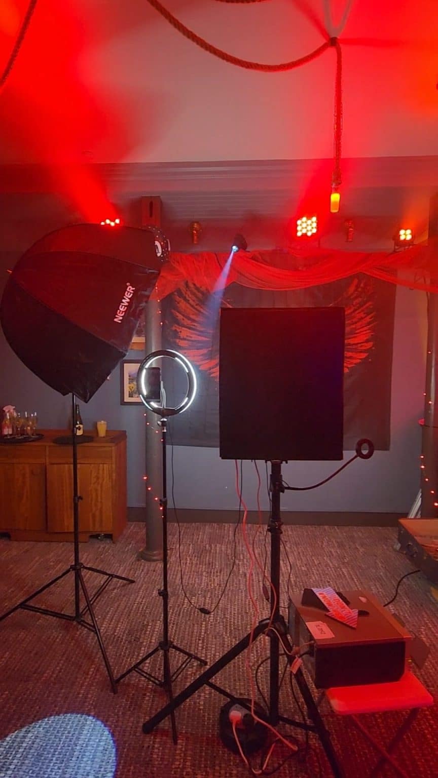 Image of selfie pod in action with professional lighting.